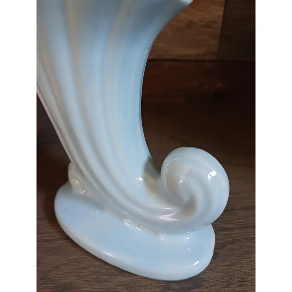 Vtg Art Deco USA Pottery Blue Pink Horn of Plenty Cornucopia
